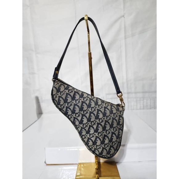 Authentic Christian Dior Vintage Oblique Canvas and Leather Saddle Pochette Bag - Picture 1 of 13